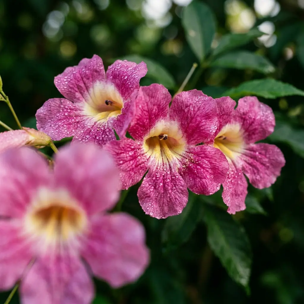 Close-up of pink Tabebuia rosea blooms